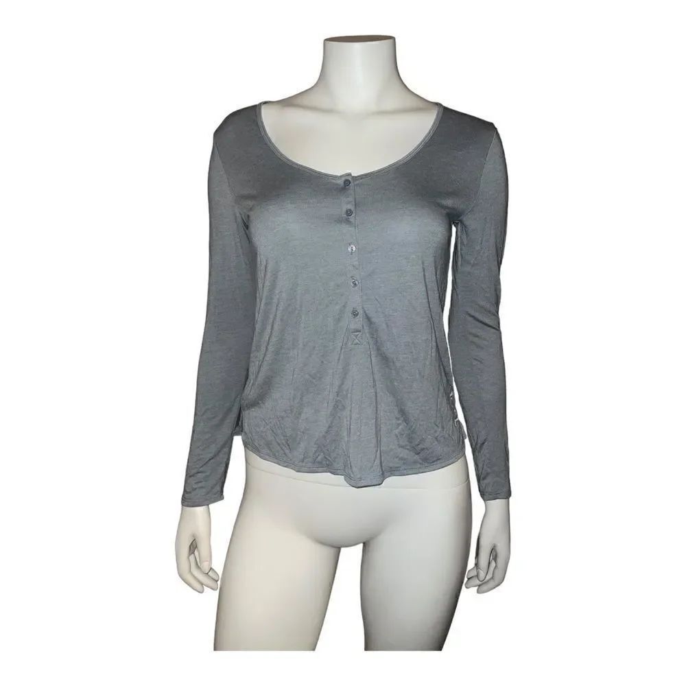 Victoria's Secret Light Gray Angel Henley Button Down Long Sleeve Shirt XS NWT